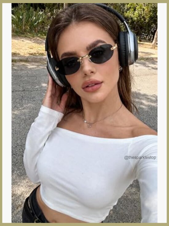 Metal Frame Rimless Narrow Oval Sunglasses UV400 Protection main image 4